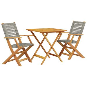 vidaXL 3-cz. zestaw mebli bistro, szary rattan PE i lite drewno