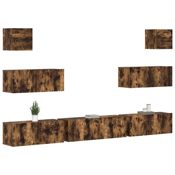 vidaXL Zestaw 7 szafek TV, przydymiony dąb, materiał drewnopochodny