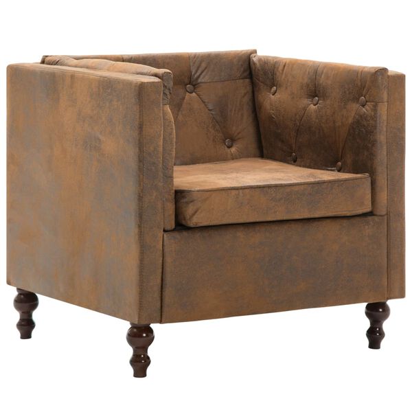 vidaXL Zestaw mebli Chesterfield, 2 cz., materiał zamszopodobny, brąz