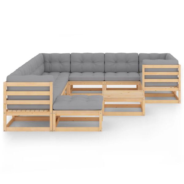 vidaXL 11-cz. zestaw mebli ogrodowych z poduszkami, drewno sosnowe