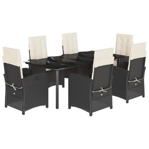 vidaXL 7-cz. zestaw mebli ogrodowych z poduszkami, czarny, polirattan