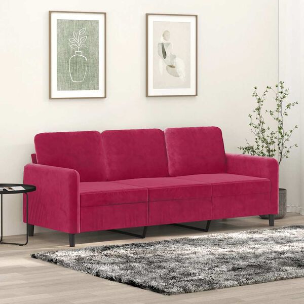 vidaXL Sofa 3-osobowa, winna czerwień, 180 cm, obita aksamitem