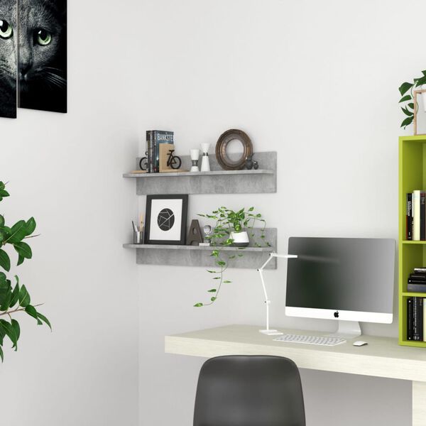 vidaXL Półki ścienne, 2 szt., szarość betonu, 80x11,5x18 cm, płyta