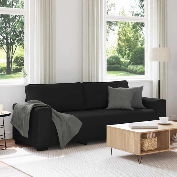 vidaXL Sofa 3-osobowa, czarna, 220x77x82 cm, tapicerowana tkaniną