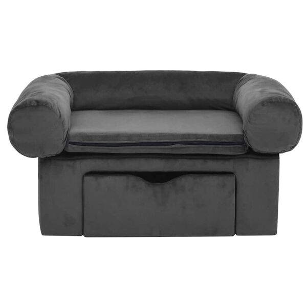 vidaXL Sofa dla psa, z szufladą, ciemnoszara, 75x50x38 cm, pluszowa