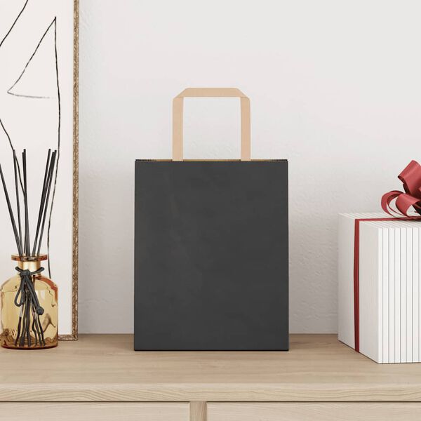 vidaXL Torby papierowe 50 szt. z uchwytami czarne 18x8x22 cm