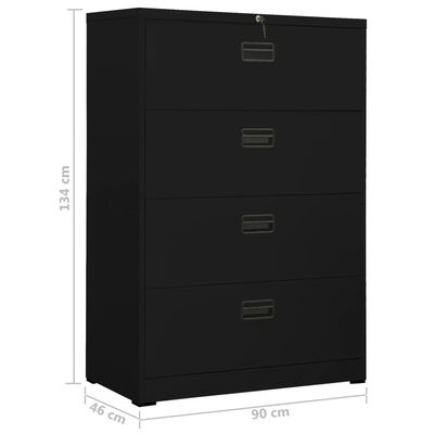 vidaXL Szafka kartotekowa, czarna, 90x46x134 cm, stalowa