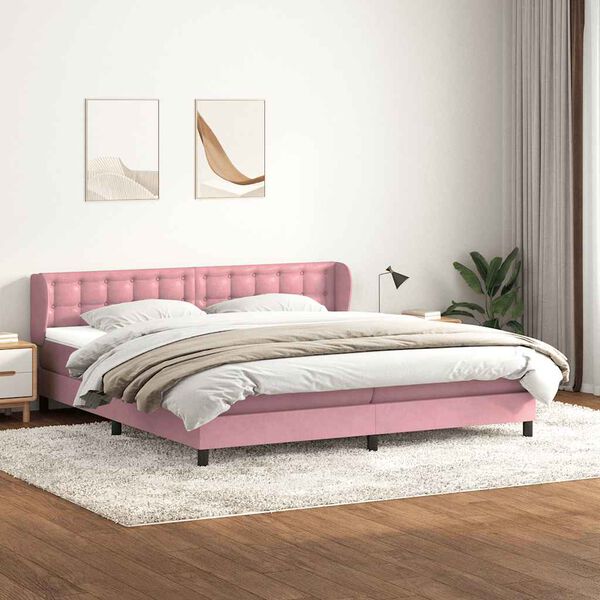 vidaXL Ł&oacute;żko typu Box Spring z materacami R&oacute;żowy 180x210 cm Aksamit