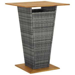 vidaXL Stolik barowy, szary, 80x80x110 cm, rattan PE i lita akacja