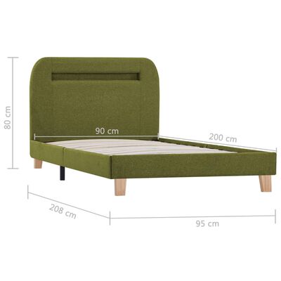 vidaXL Rama łóżka z LED, zielona, tapicerowana tkaniną, 90 x 200 cm