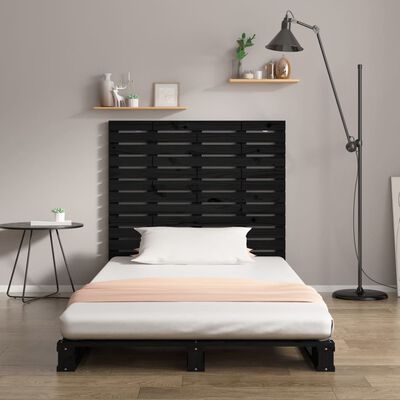 vidaXL Wezgłowie łóżka, czarne, 81x3x91,5 cm, lite drewno sosnowe