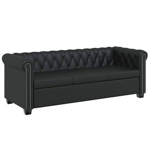 vidaXL Sofa 3-osobowa w stylu Chesterfield, sztuczna sk&oacute;ra, czarna