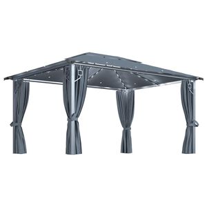 vidaXL Altana z zasłonami i lampkami LED, 4x3 m, antracyt, aluminiowa