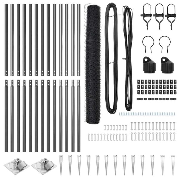 vidaXL Ogrodzenie z słupkami Szary 1.4 x 25 m Stal pokryta PCV