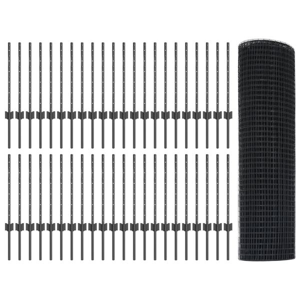 vidaXL Ogrodzenie z słupkiem Szary 0,5 x 100 m Stal i PVC