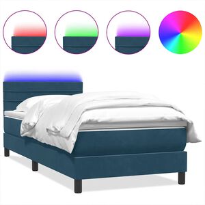 vidaXL Ł&oacute;żko kontynentalne z materacem i LED, niebieskie, 80x220 cm