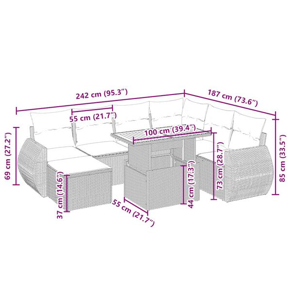 vidaXL 8-cz. zestaw mebli ogrodowych z poduszkami, beżowy, polirattan