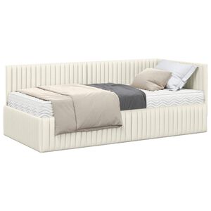 vidaXL Rama Ł&oacute;żka Narożnego z Materacem 2 pcs Kremowy Aksamit