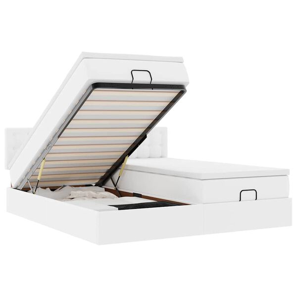 vidaXL Rama ł&oacute;żka otomana z materacami, biała, 200x200 cm, ekosk&oacute;ra