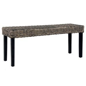 vidaXL Ławka, 110 cm, czarna, rattan kubu i lite drewno mahoniowe