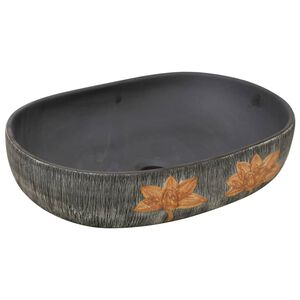 vidaXL Umywalka nablatowa, szaro-czarna, owalna, 59x40x14 cm