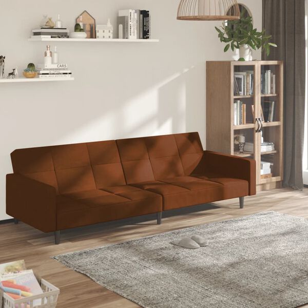 vidaXL 2- osobowa sofa rozkładana, brązowa, obita mikrofibrą