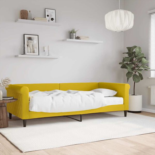 vidaXL Sofa z materacem do spania, ż&oacute;łta, 90x200 cm, aksamit