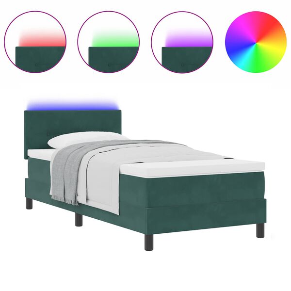 vidaXL Ł&oacute;żko z sprężyną LED Ciemna zieleń 90 x 200 cm Aksamit