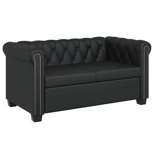 vidaXL Sofa 2-osobowa w stylu Chesterfield, sztuczna sk&oacute;ra, czarna