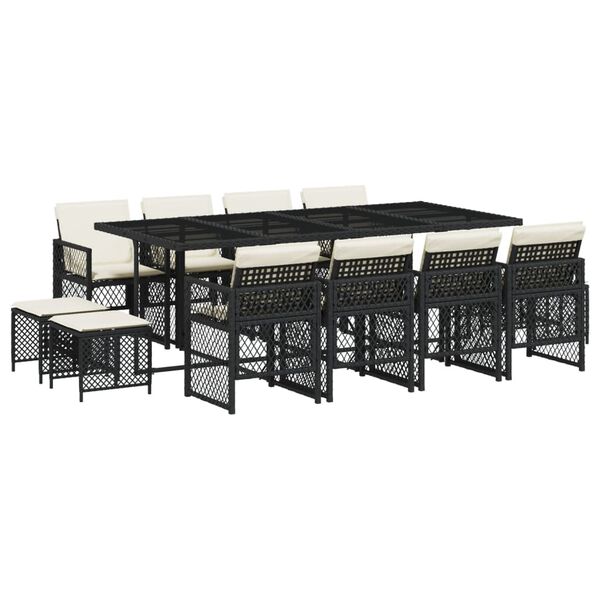 vidaXL 13-cz. zestaw mebli do ogrodu, poduszki, czarny, rattan PE