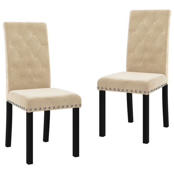 vidaXL Krzesła stołowe, 2 szt., kremowe, obite aksamitem