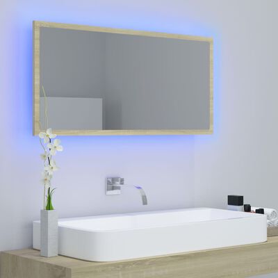vidaXL Lustro łazienkowe z LED, kolor dąb sonoma, 90x8,5x37 cm, płyta