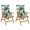 vidaXL Krzesła ogrodowe, 2 szt., z poduszkami w liście, drewno tekowe