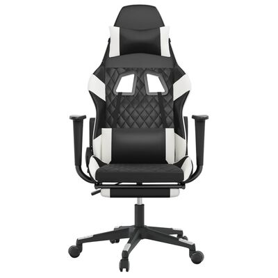 vidaXL Fotel gamingowy z podnóżkiem, czarno-biały, sztuczna skóra