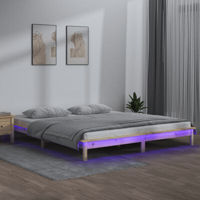 vidaXL Rama łóżka z LED, 150x200 cm, King Size, lite drewno