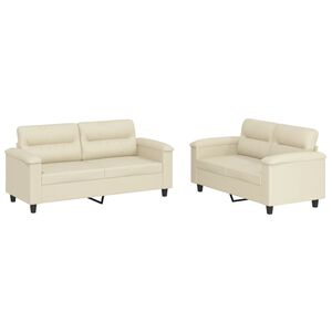 vidaXL 2-osobowa sofa z poduszkami, kremowa, sztuczna sk&oacute;ra