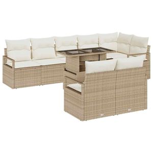 vidaXL Zestaw Sof na Ogr&oacute;d z przechowywaniem 9 pcs Beżowy Polirattan