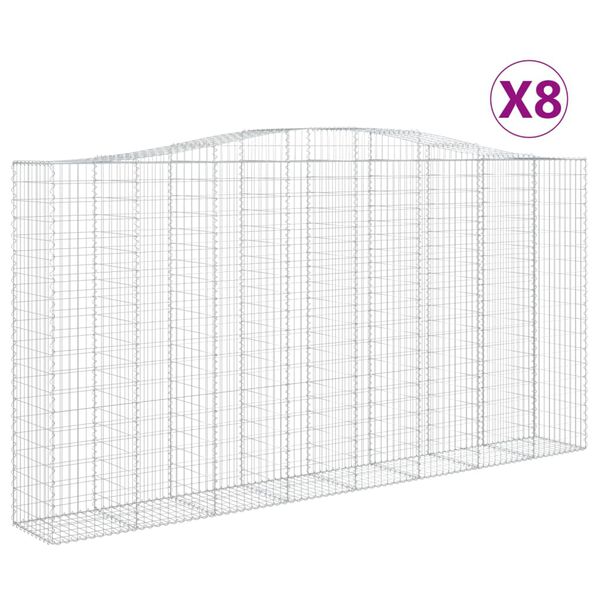 vidaXL Kosze gabionowe, 8 szt, 400x50x200/220 cm, galwanizowane żelazo