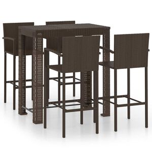 vidaXL 5-cz. zestaw mebli barowych z podłokietnikami, rattan PE, brąz