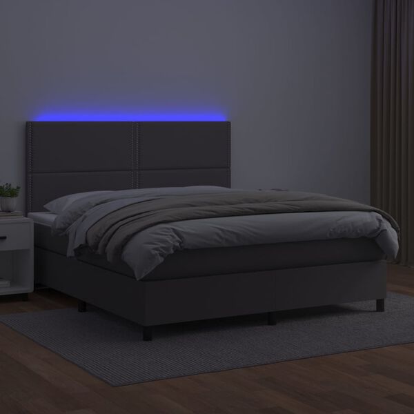 vidaXL Ł&oacute;żko kontynentalne z materacem i LED, szara ekosk&oacute;ra 140x190cm