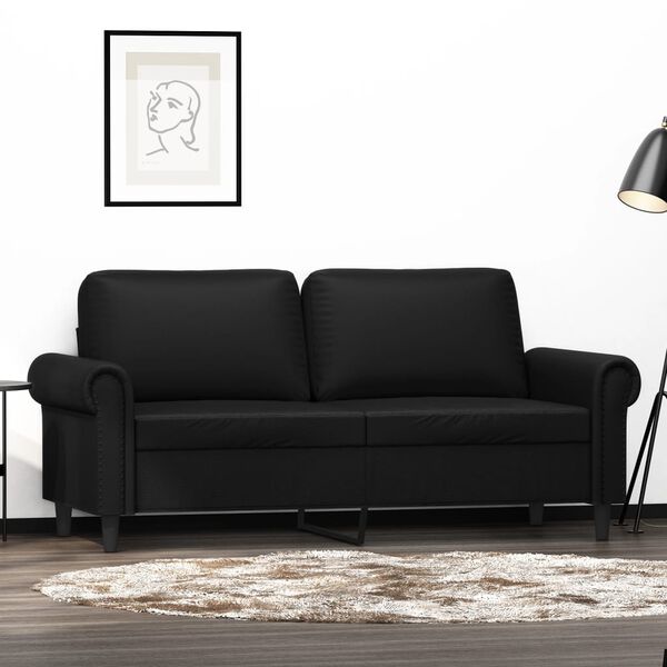 vidaXL 2-osobowa sofa, czarna, 140 cm, sztuczna sk&oacute;ra