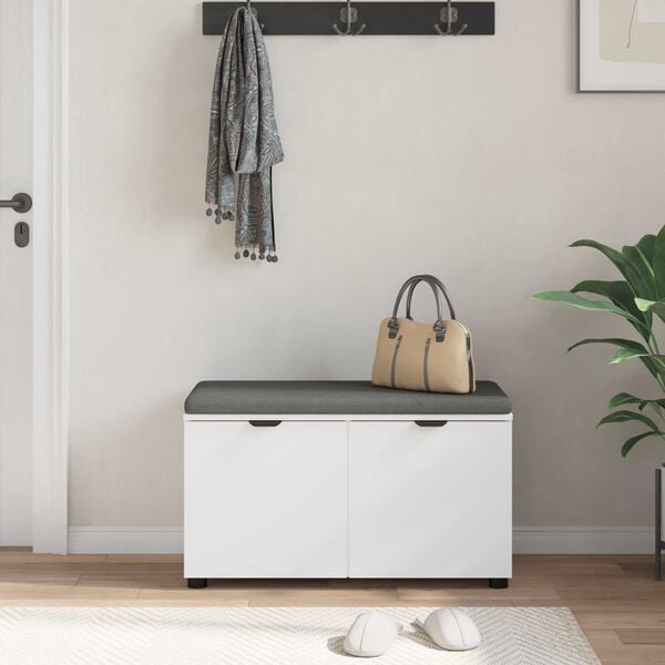 vidaXL Ławka w przedpokoju z poduszką z drzwiami Biały 80 x 46 x 46 cm
