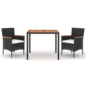 vidaXL 3-cz. zestaw mebli ogrodowych z poduszkami, czarny, rattan PE
