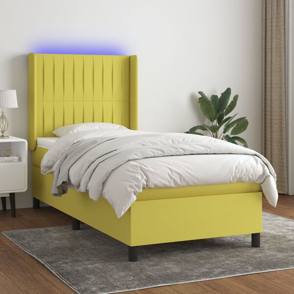 vidaXL Ł&oacute;żko kontynentalne z materacem, zielone, 90x200 cm, tkanina