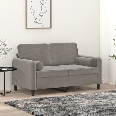 vidaXL 2-osobowa sofa z poduszkami, jasnoszara, 120 cm, aksamit