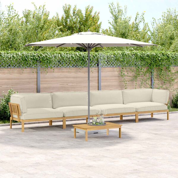 vidaXL Zestaw Sof z poduszką Gładki 5 pcs Kremowy Lite Drewno Akacji