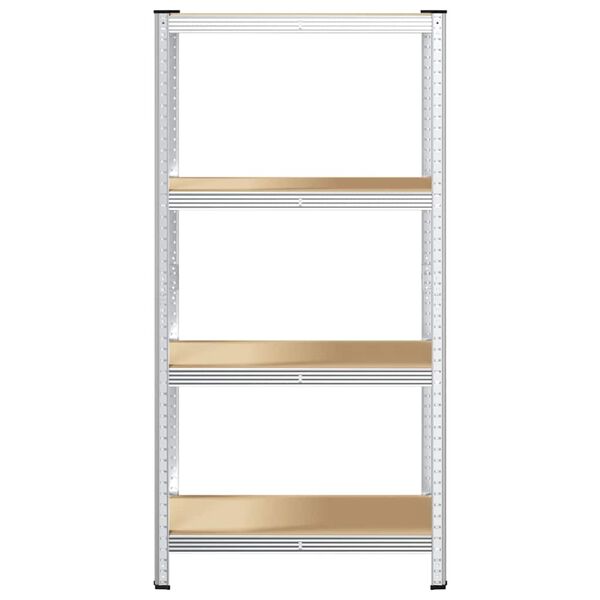 vidaXL Regał z 4 p&oacute;łkami, srebrny, stal i materiał drewnopochodny