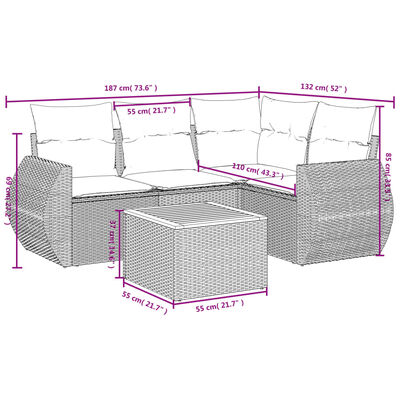 vidaXL 5-cz. zestaw mebli ogrodowych z poduszkami, beżowy, polirattan