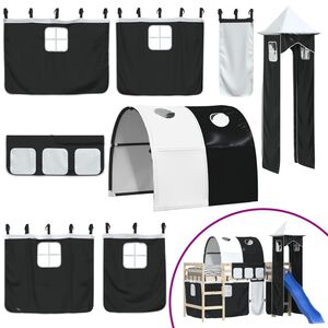 vidaXL Zasłony, tunel i wieża do ł&oacute;żka piętrowego, biało-czarne