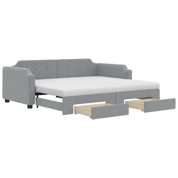 vidaXL Sofa rozsuwana z szufladami, jasnoszara, 80x200 cm, tkanina